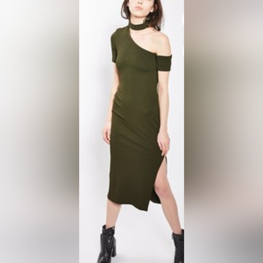 Top Shop Green Asymmetrical Choker Dress | Size 4 (Small)